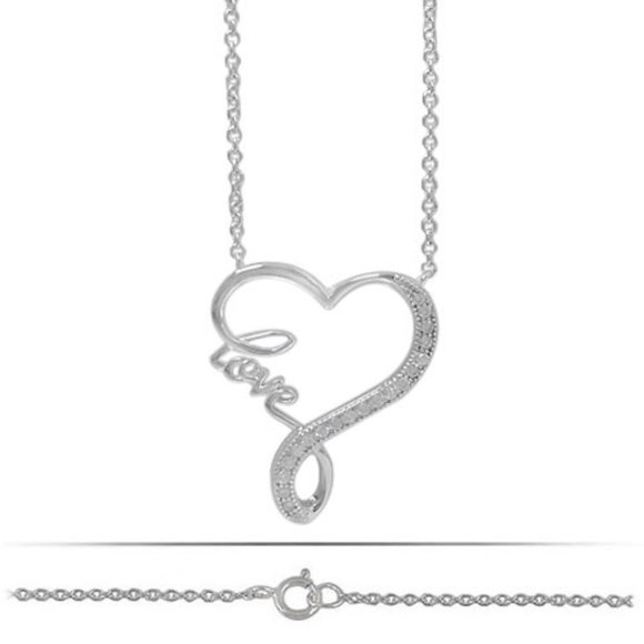 Necklace Pendant Sterling Silver 925-CZ Heart Love - Picture 1 of 6